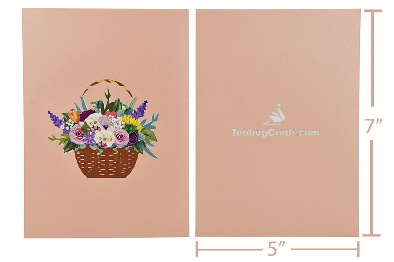 Teabug Cards Floral Basket Flower Pop Up Greeting Card for Birthday, Thank You Valentines, Mothers Day, Graduation, Retirement, Thinking of You, All Occasion (Mixed Flower Basket) - Image 4